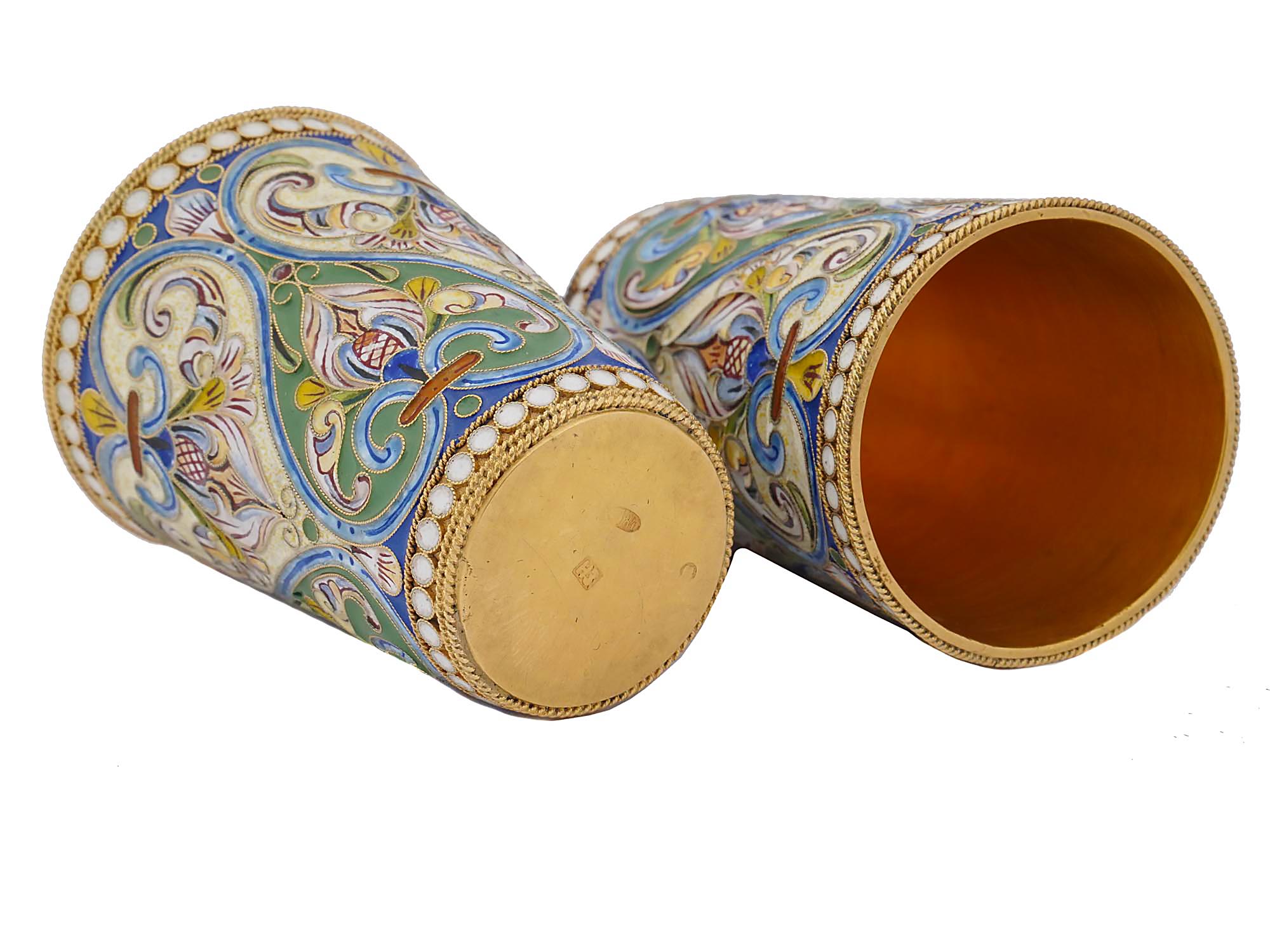 RUSSIAN SILVER GILT CLOISONNE ENAMEL SHOT CUPS PIC-5